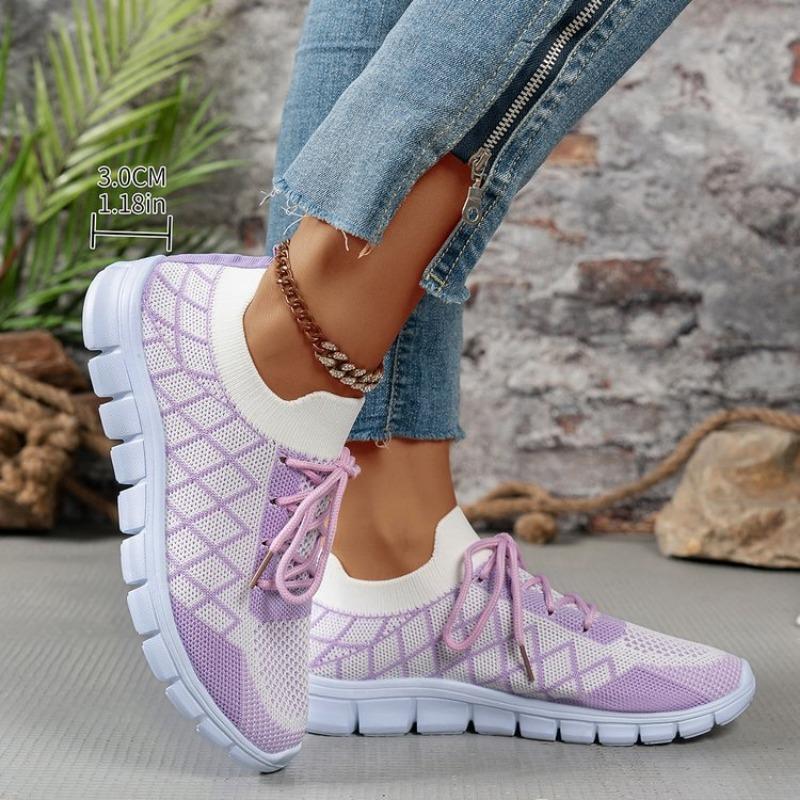Large size spring new fly-woven breathable lace-up women's flat-bottomed lace-up sports women's shoes