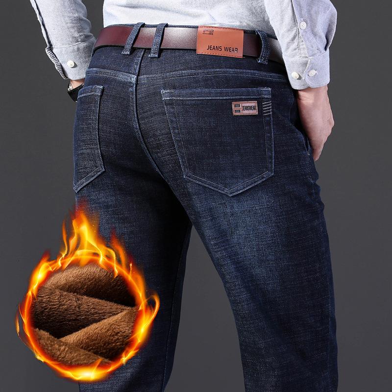 

2024 Осень и зима Плюс Плюшевые Толстые Мужские Джинсы Классические Прямые Трубчатые Свободные Деловые Повседневные Простые 40