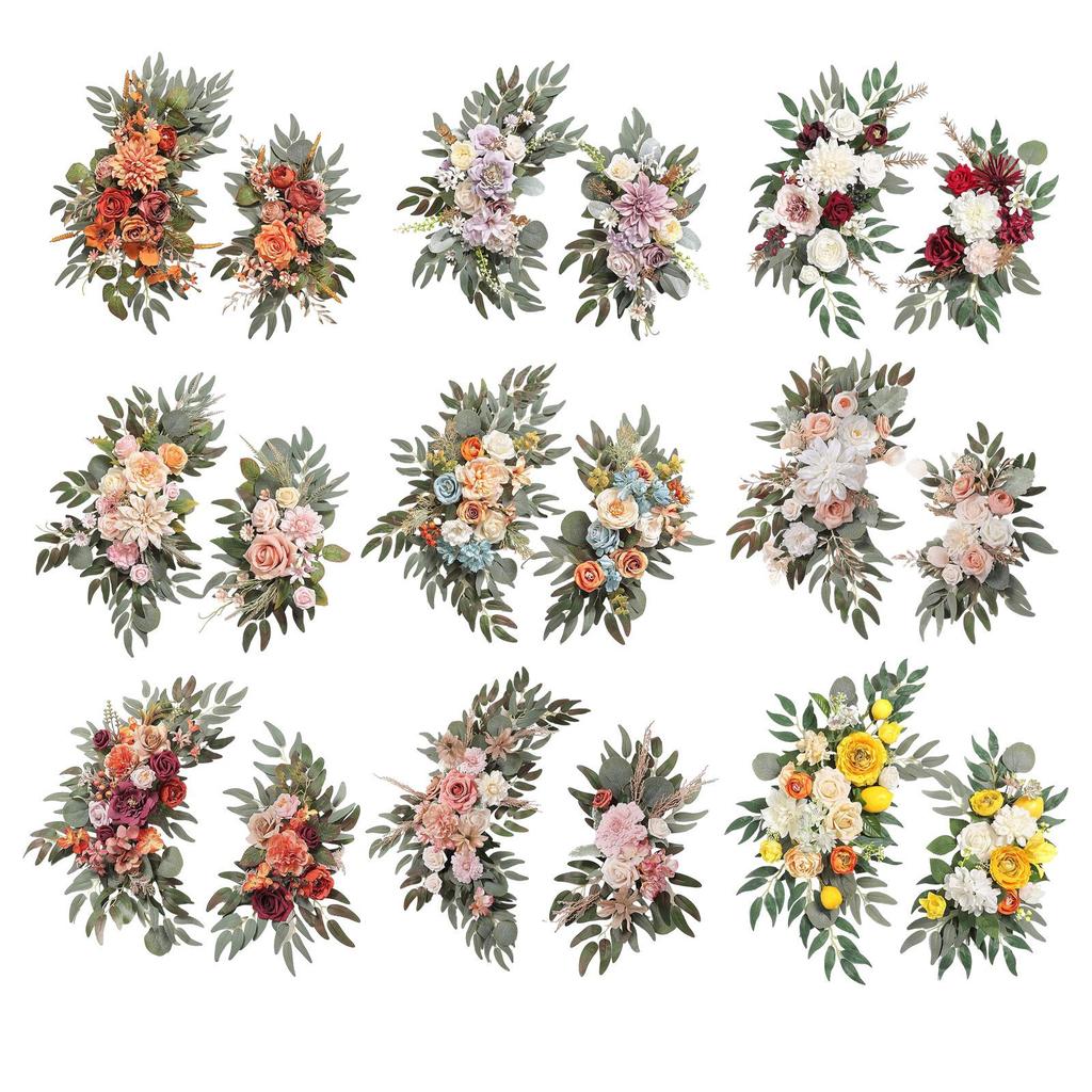 2 Pieces Silk Flowers Artificial Flower Swag Flower Arrangement Wedding Arch Wreath, Floral Backdrop for Reception Door