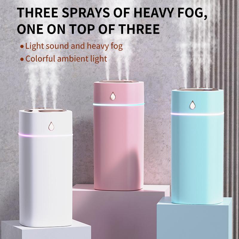 600ml Capacity Humidifier for Home Dormitory Office Bedroom USB Triple Misting N58D