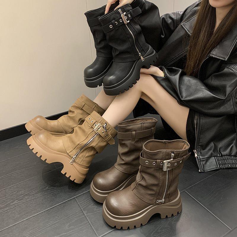 Medium Tube Design Niche Fashion Versatile Sleeve Martin Boots Women's Fashion Boots Thick-soled Autumn and Winter Retro Temperament