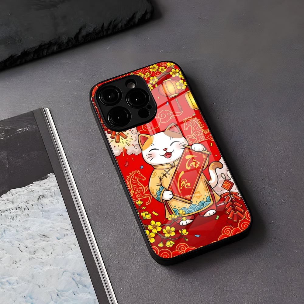 

Maneki Neko Lucky Money Cat_1 Phone Case For IPhone 17 Air 16 E Pro Max 15 14 13 Mini 12 Pro 11 Max Plus Black Glass Cover iPhone 11ProMax