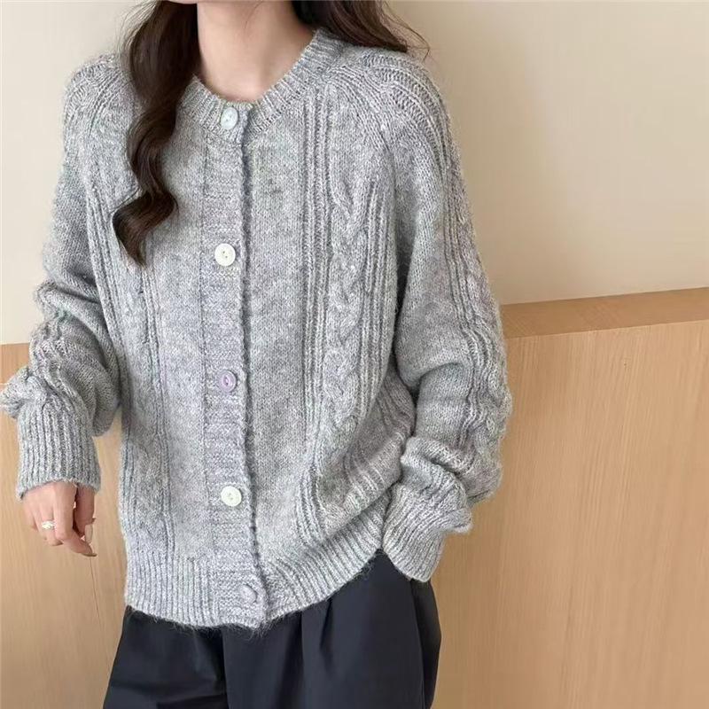 Women's Chunky Knit Cardigan - Cozy Autumn/Winter Loose-Fit Outerwear, Thick Cable Knit Top