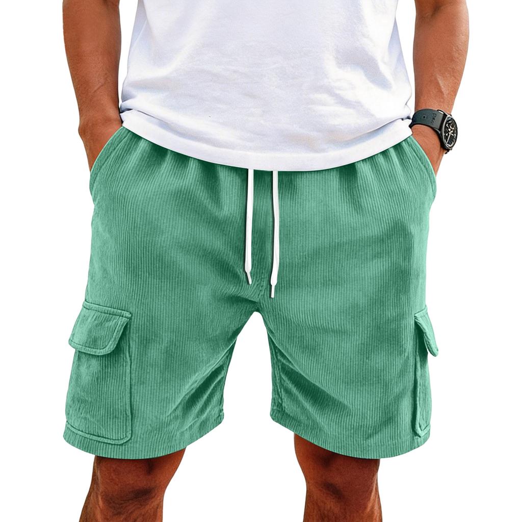 Men's Corduroy Casual Cargo Shorts | Elastic Drawstring Waist Shorts With Multi Pockets For Daily Wear