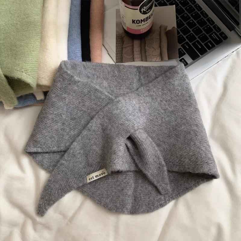 Triangular Knit Scarf with Knotting Cross - Versatile Korean Style Women's Shawl and Neck Protector