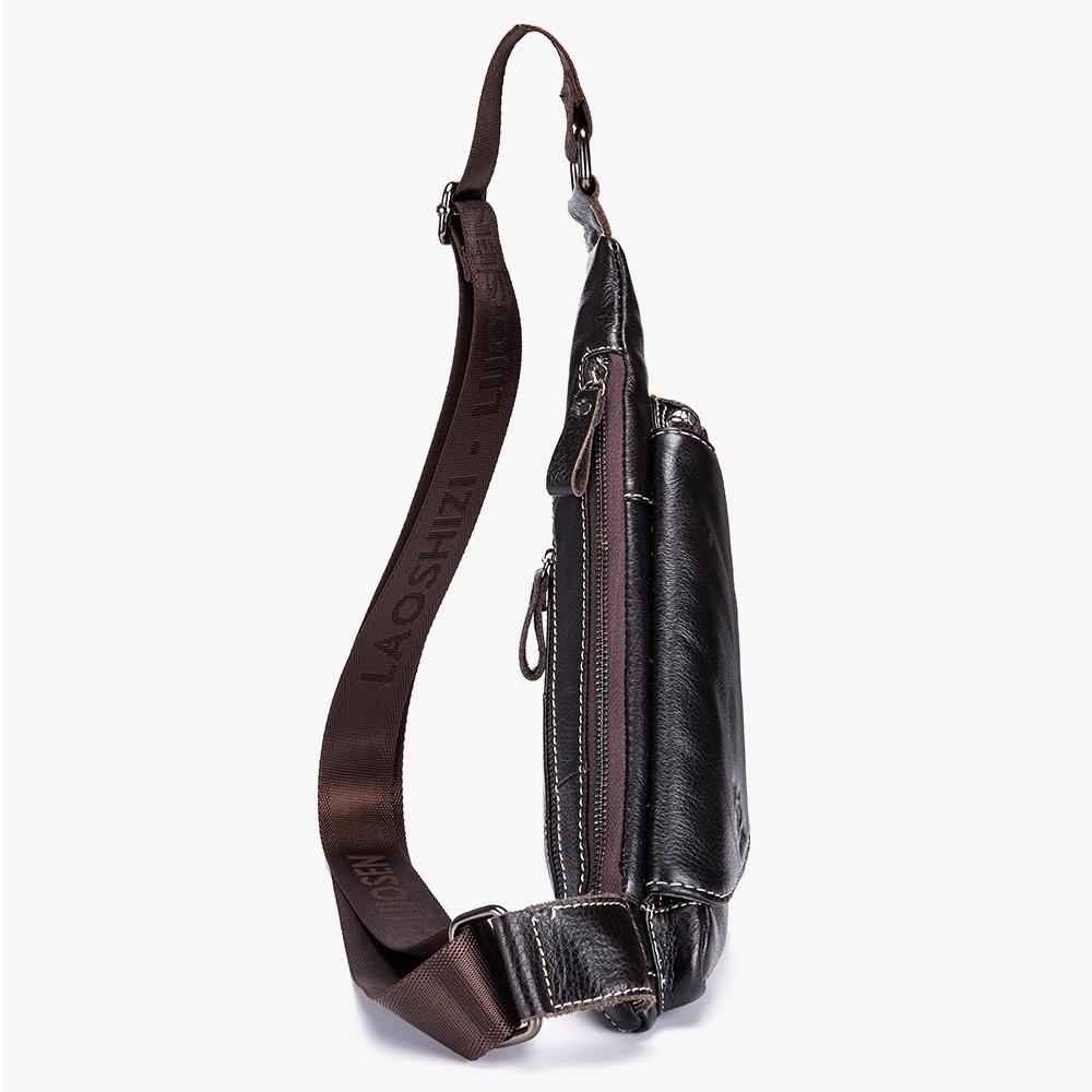 LAOSHIZI Ανδρικές τσάντες στήθους από γνήσιο δέρμα Τσάντα χιαστί Triangle Messenger Shoulder Blosa Τηλέφωνο Small Mochila Business Travel