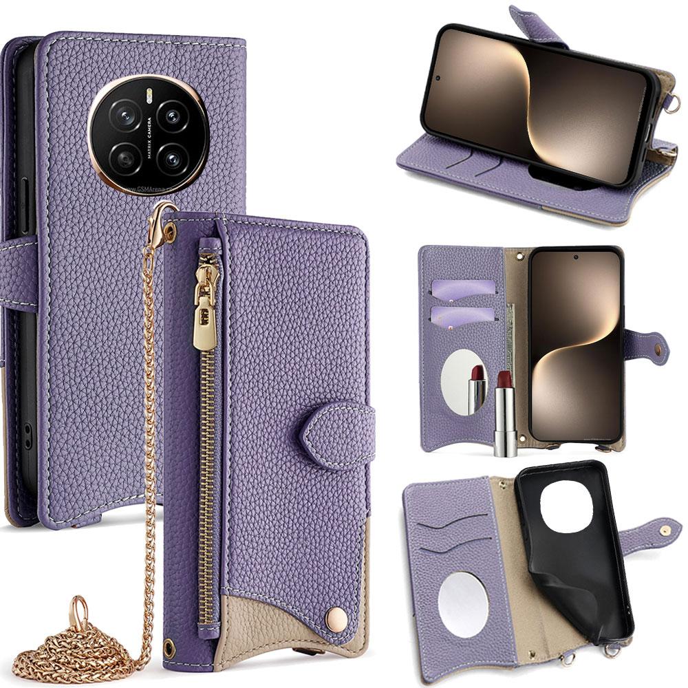 

For Honor Magic7 5G Leather Case Wallet Stand Cover Irregular Tail Style with Chain Strap Purple