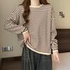 Polyester Fiber 100% 250g Striped Sweater Thin Autumn New Loose Crew Neck T Casual
