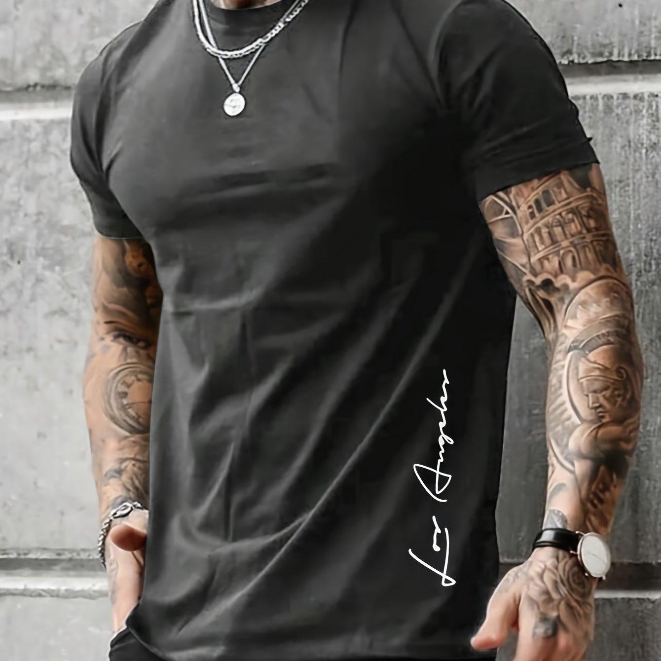 

Футболка с контрастным принтом «LOS ANGELES», круглым вырезом и короткими рукавами, подходит для мужской летней верхней одежды S