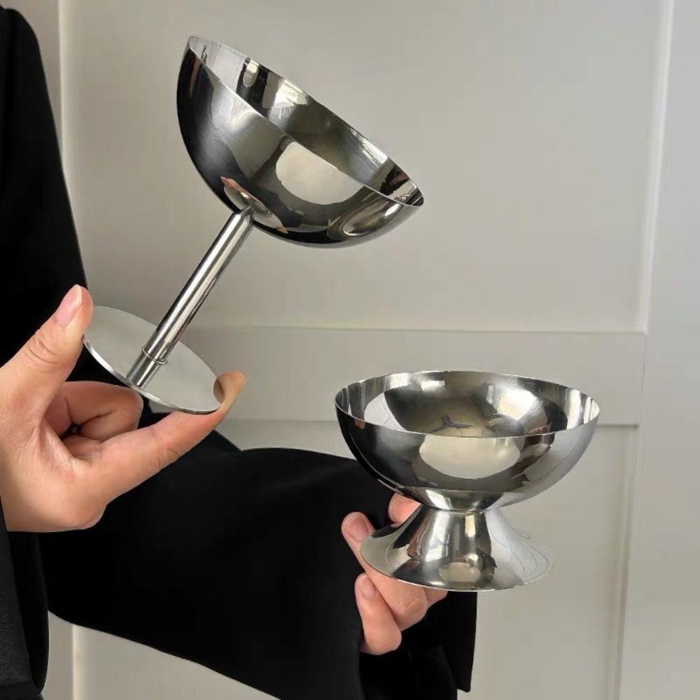 Stainless Steel Ice Cream Cup Food Grade Stemmed Fruit Plate Shorty Salad Bowl Bar Tableware