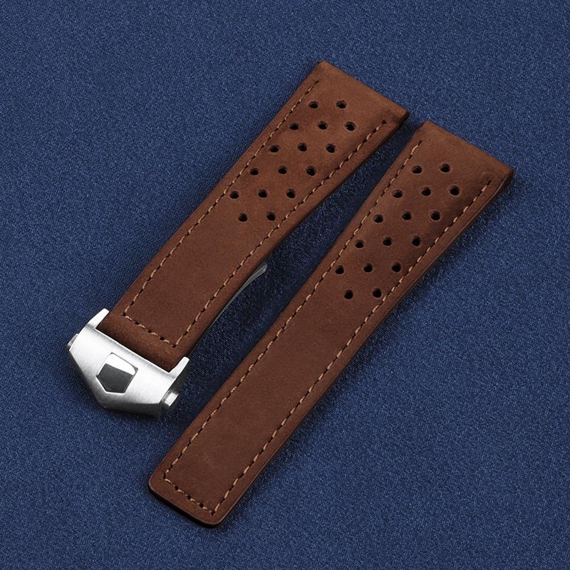 20mm 22mm Bracelet for Tag Heuer Connected 45 for Carrera for Monaco Leather Replace Band Frosted Cowhide Universal Accessory