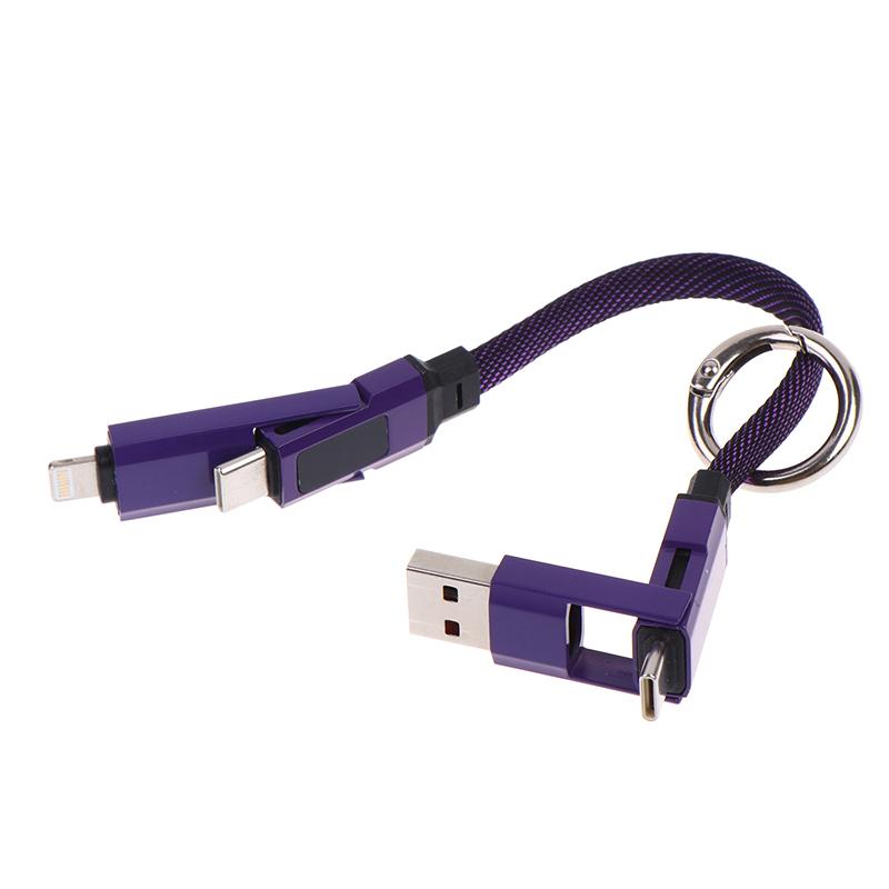 4-in-1 Kurzer Typ-C Schlüsselanhänger Lanyard Datenkabel mit LED-Anzeige, Geflochtenes PD Schnellladekabel für Galaxy A17