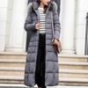 Women Fashion Long Sleeve Solid Color Hooded Long Down Cotton Jacket Coat