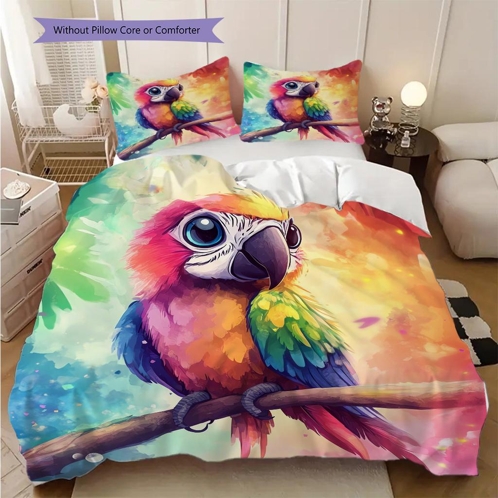 Parrot Pattern Bedding Quilt Set Quilt Cover Pillowcase Home Decoration Birthday Gift (1 * duvet cover + 2 * pillowcase, without core)