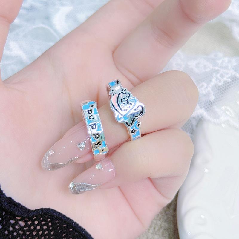 Unique Fun Puppy Open Ring Light Luxury Niche Design Sense Couple Pair Ring Cute Childlike Index Finger Ring