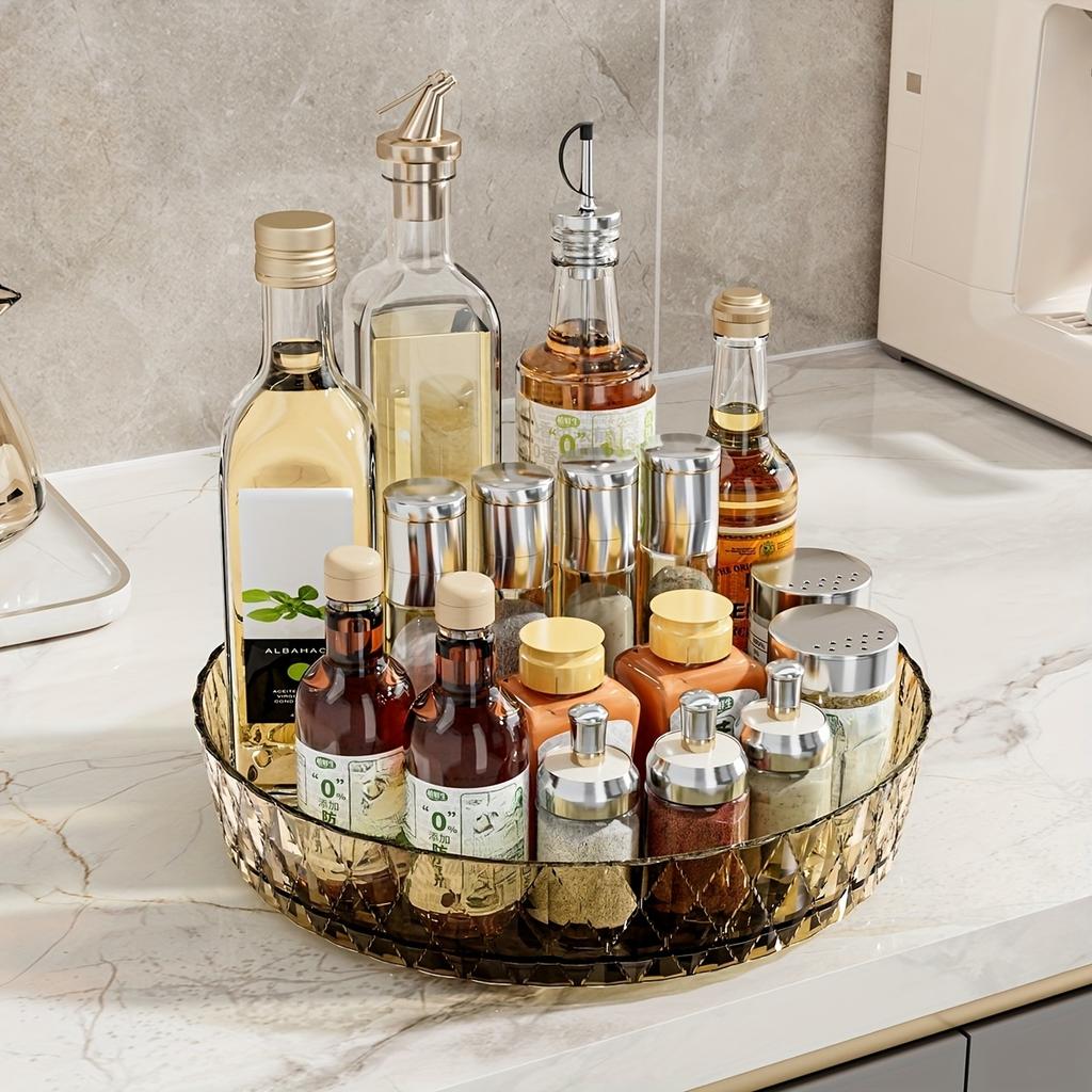 360° Rotatable Kitchen Storage Organizer – Versatile Plastic Tray for Spices, Condiments, and Small Bottles Spice Holder