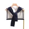 Korean College Navy Stripe Wool Knit Shoulder Cape Knotted Warm Shawl Summer Air Conditioned Room Protect Neck Woman's Scarf
