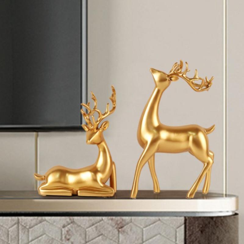 Golden Elk Set of Soft Decor Luxury Style Home Decoration Artwork TV Cabinet and Bookcase Elk Decorative Piece