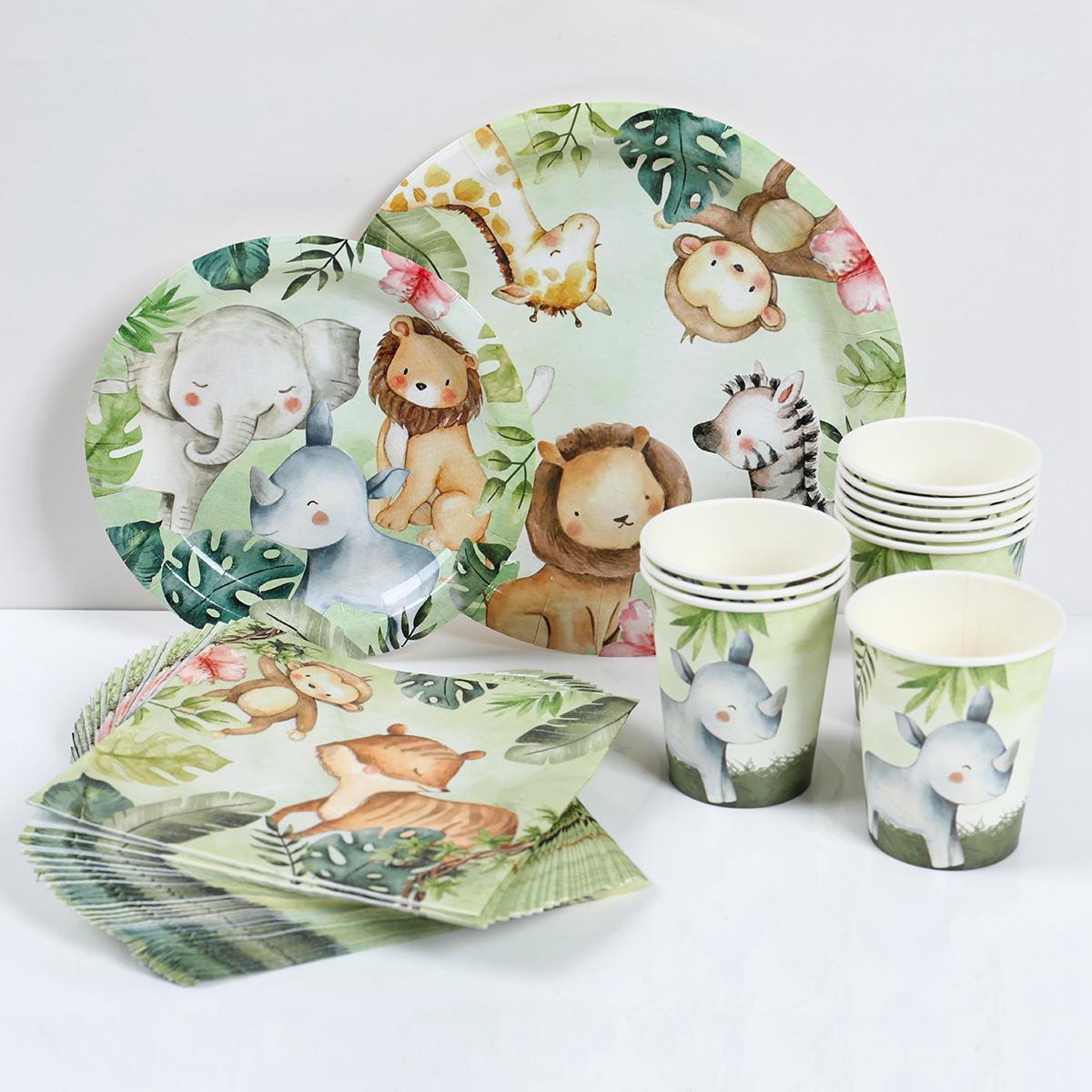 

Safari Jungle Baby Shower Тарелки Набор Украшения Для Вечеринки По Дню Рождения Мальчика Зеленые Чашки Животные Тема Набор Одноразовой Посуды