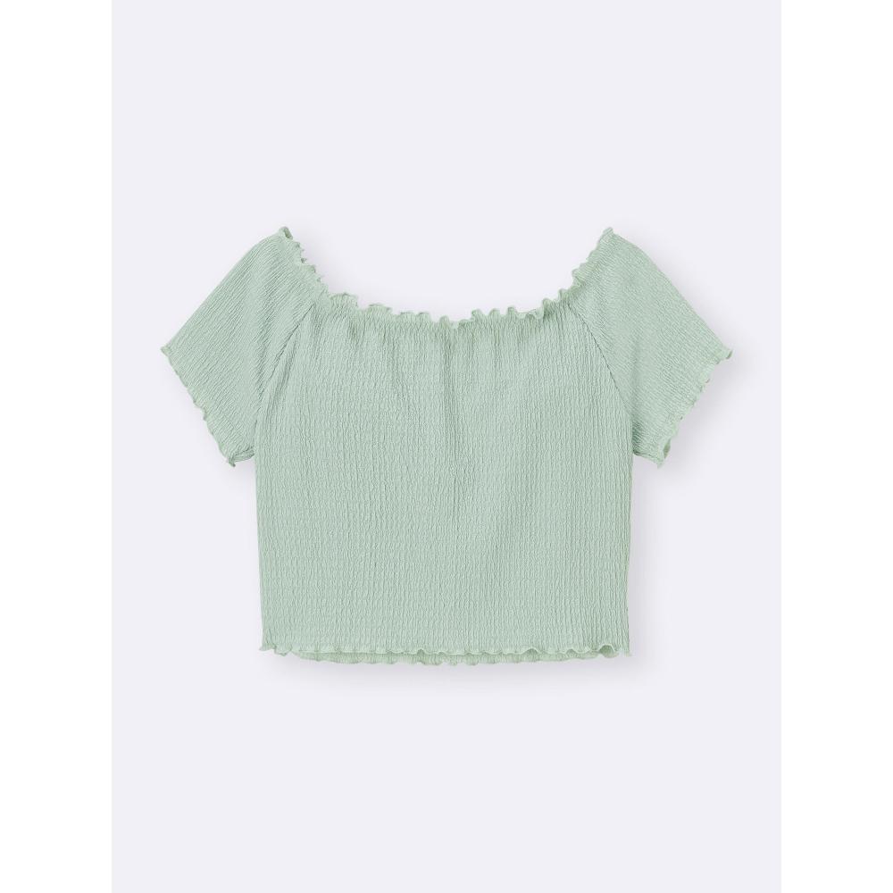 GU by Uniqlo BH Feel Cropped Raffung Off-Shoulder T-Shirt