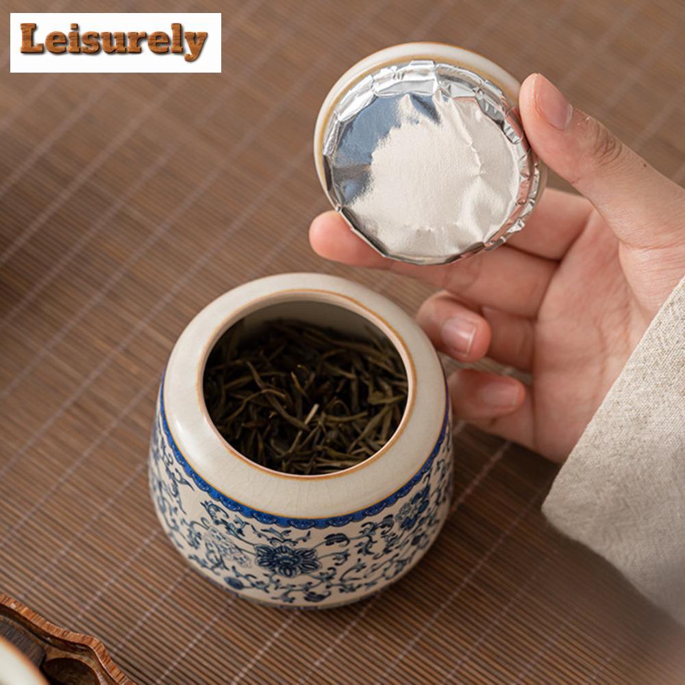 200 ml Retro Ru Kiln Niebieski i biały porcelanowy organizer na herbatę Butik zbiorniki do przechowywania pojemnik na herbatę Tea Caddy Teaset Supplies Craft