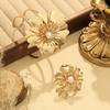 Personalized flower bracelet ring set elegant retro pearl petal metal bracelet