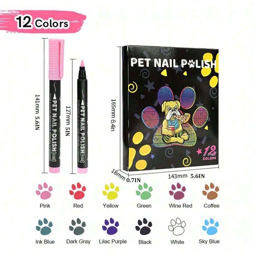 Pet Nail Polish For Dogs Or Cats, Easy Application Dog Nail Polish, Fast Dry Dog Polish-12colors