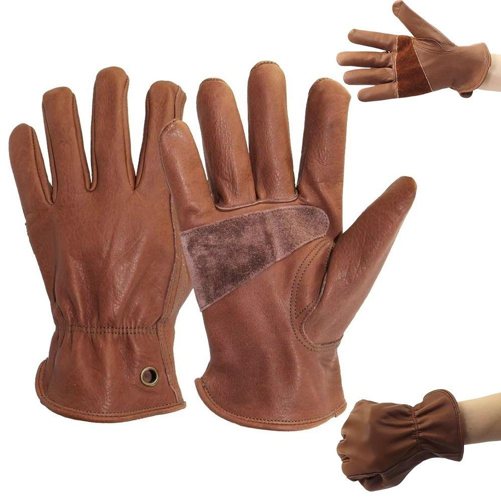 1 Pair Brown Color Work Gloves Premium Cowhide Leather Gloves Riding Gloves  Outdoor Biker