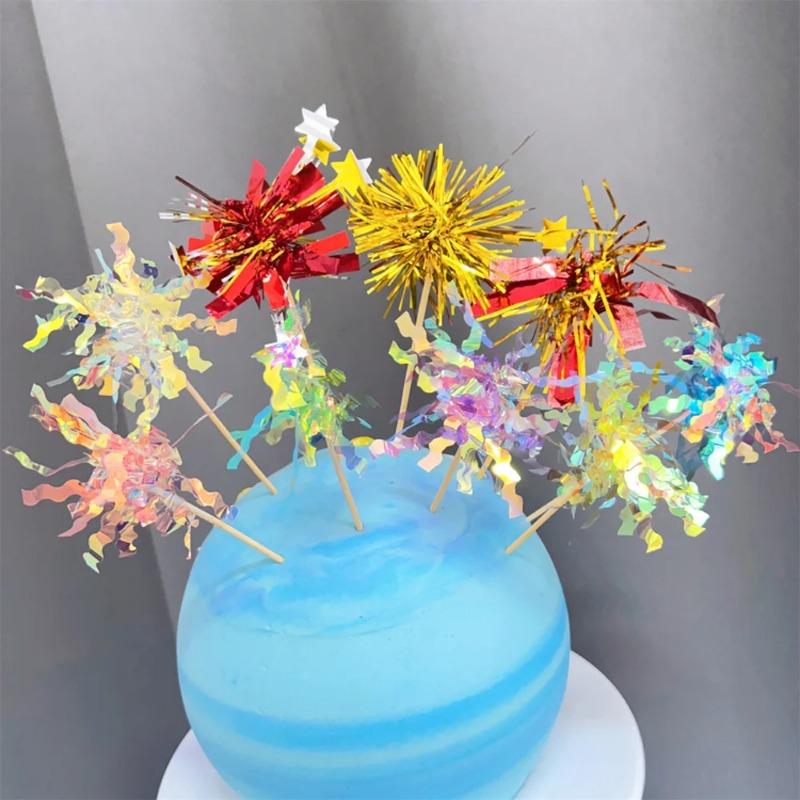 5 Stück Glitzer Frohes Neues Jahr Tortenaufsatz Bunte Quasten Cupcake Topper Hochzeit Babyparty Backen Dessert Kuchen Deko