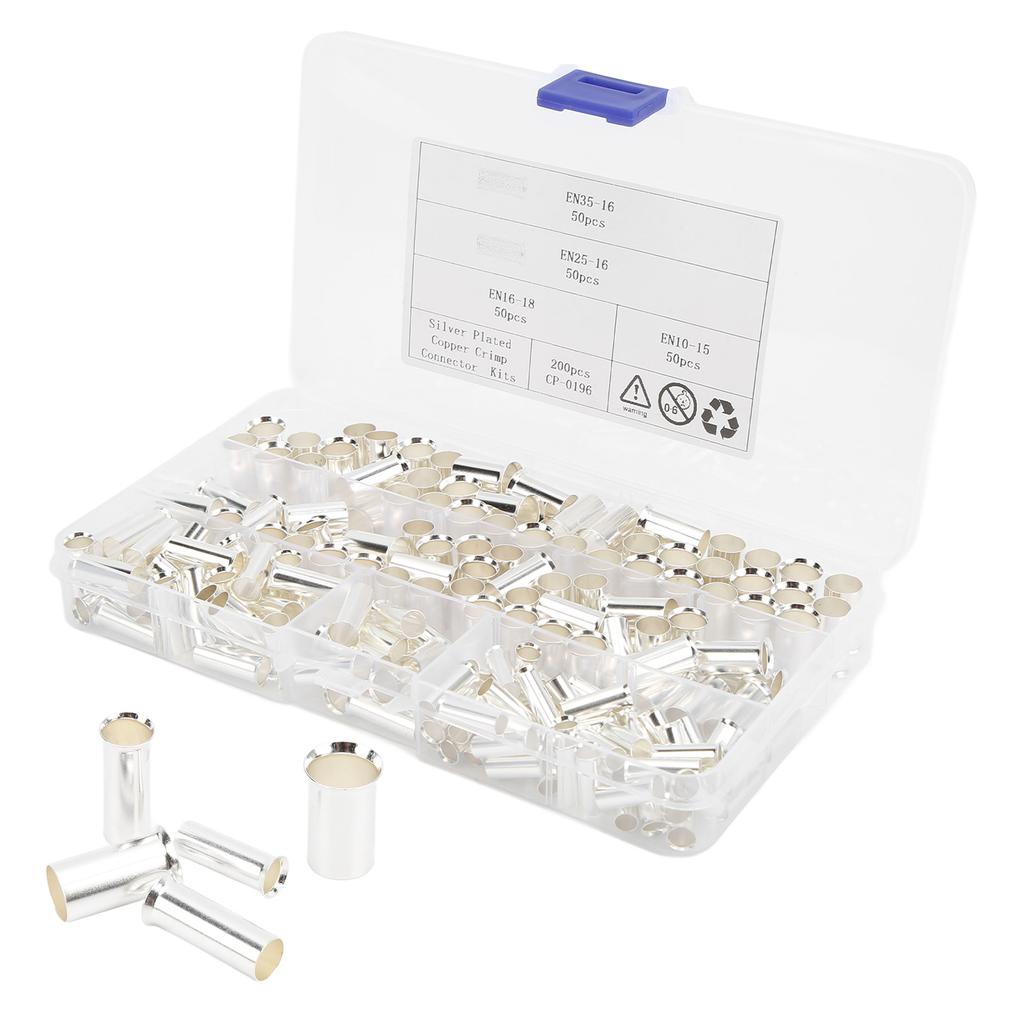 200 Pieces 2‑8 Gauge Wire Ferrules Electrical Cable Terminals Copper Crimp Connector for Car Amplifiers Appliances