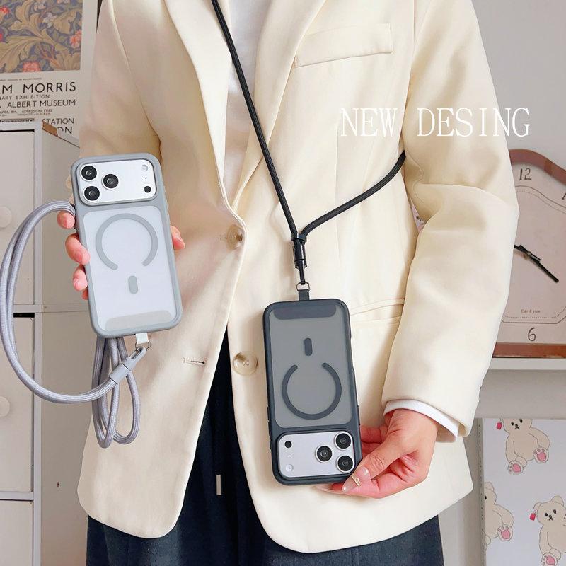Crossbody Lanyard Matte Translucent For Magsafe Phone Case For iPhone 17 17Pro Air 16 15 14 13 12 Pro Max Wireless Charge Cover