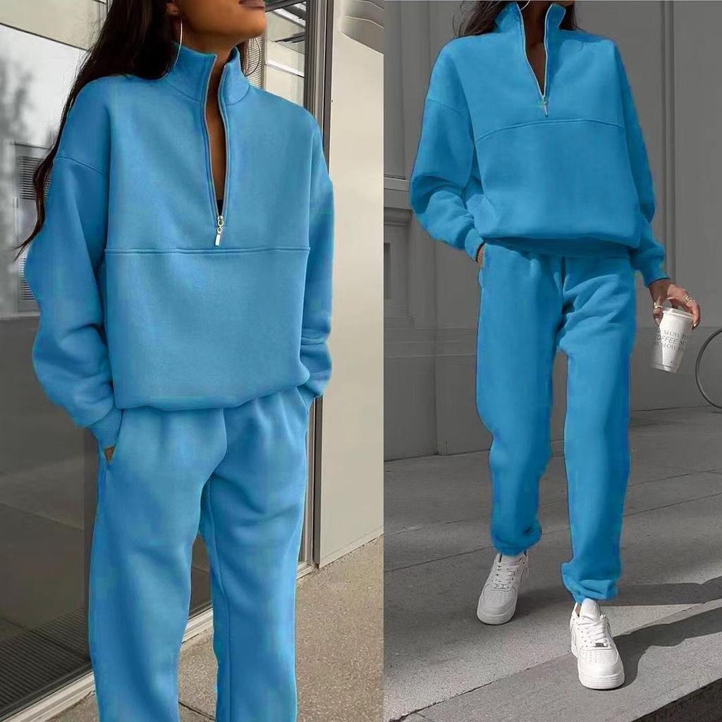 Thicken Warm Sweatpant Suits Women Stand Collar Zipper Sweatsuit Winter Fashion Outwear Women 2 Pc Sets