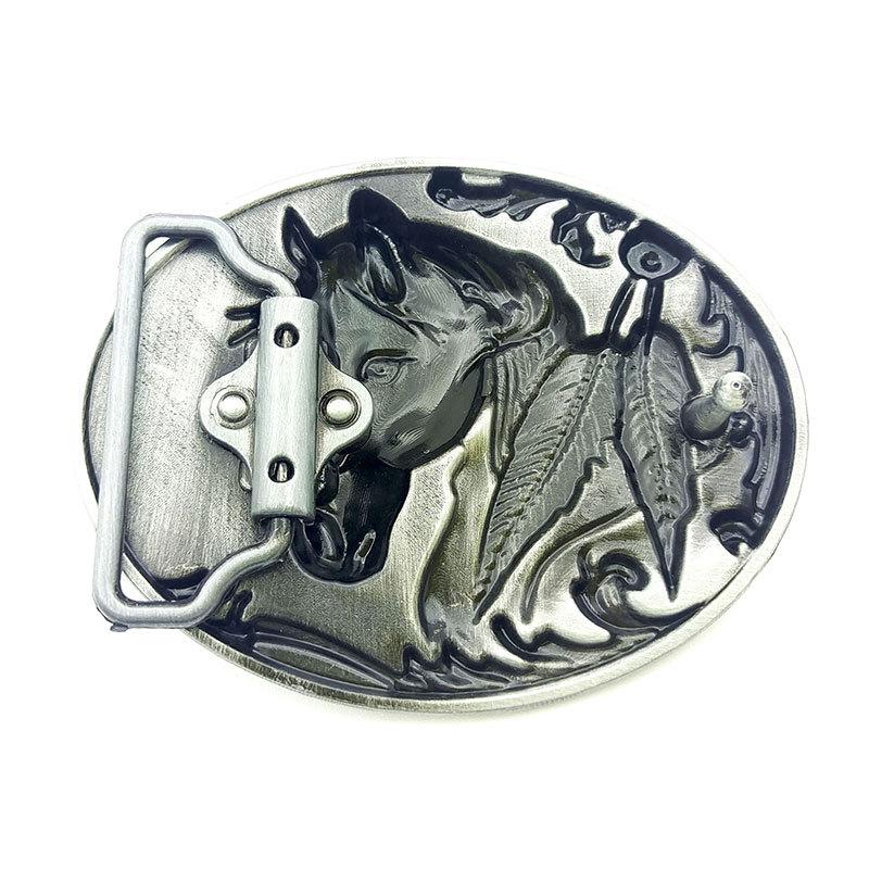 Western Black Glaze Gold Horse Head Oval Belt Buckle - Hot Selling!