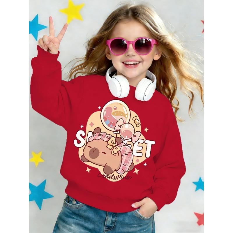Kinder Rundhals-Sweatshirt, Cartoon Capybara Aufdruck, Frühling Herbst Freizeit Oberteile
