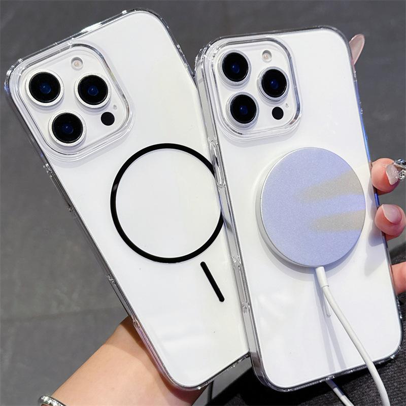 Luxury Colored Magnetic Coil Wireless Charging Case for iPhone 12 13 14 15 16 Pro Max Plus Clear Back Cover Acssory