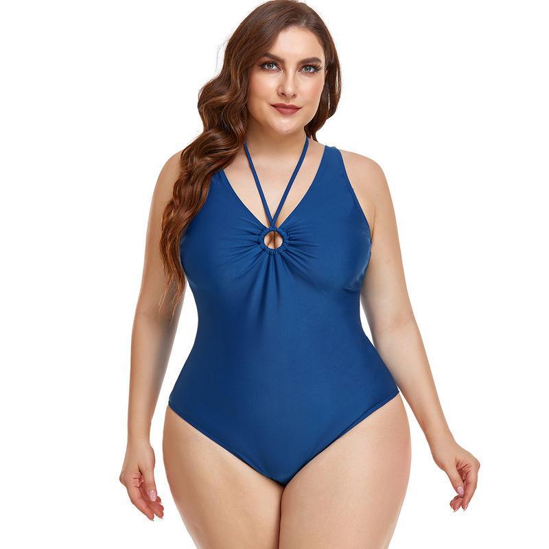 Plus Size Women's Solid Color Shirred Tummy-Control One-Piece Swimsuit