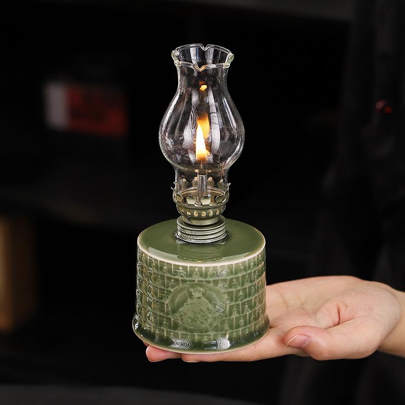 Vintage Ceramic Oil Lamp, Old Desktop Nostalgic Butter Lamp, Home Lighting Atmosphere Decoration Ornaments, Photography Props