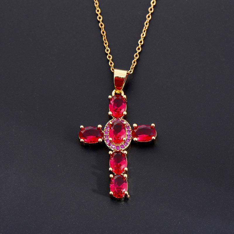 Xiyin Multicolor Zircon Cross Pendant Necklace