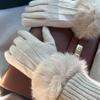 Winter New Outdoor Warm Plush Thick Gloves Women Touch Screen Elegant Vertical Striped Hairy Mouth Gloves Elegant Elastic Gloves