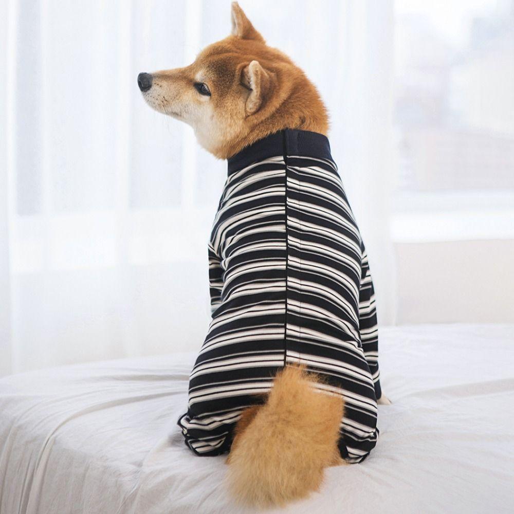 Polyester Puppy Stripes Jumpsuits Four-legged Dog Pajamas Durable Pet Dog Clothes  Autum