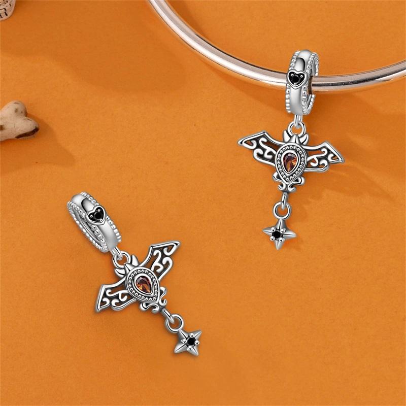 Halloween Party Copper Gothic Retro Cross Bat Patterned Pendant Bead Fit Charms Diy Bracelet For Jewelry Making Women Gifts