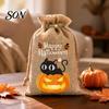 Lightweight Candy Carriers 2Pcs Halloween Pumpkin Drawstring Bags for Treats, Retro Burlap Pattern Party Favors Trick or Treat Bags, Portable