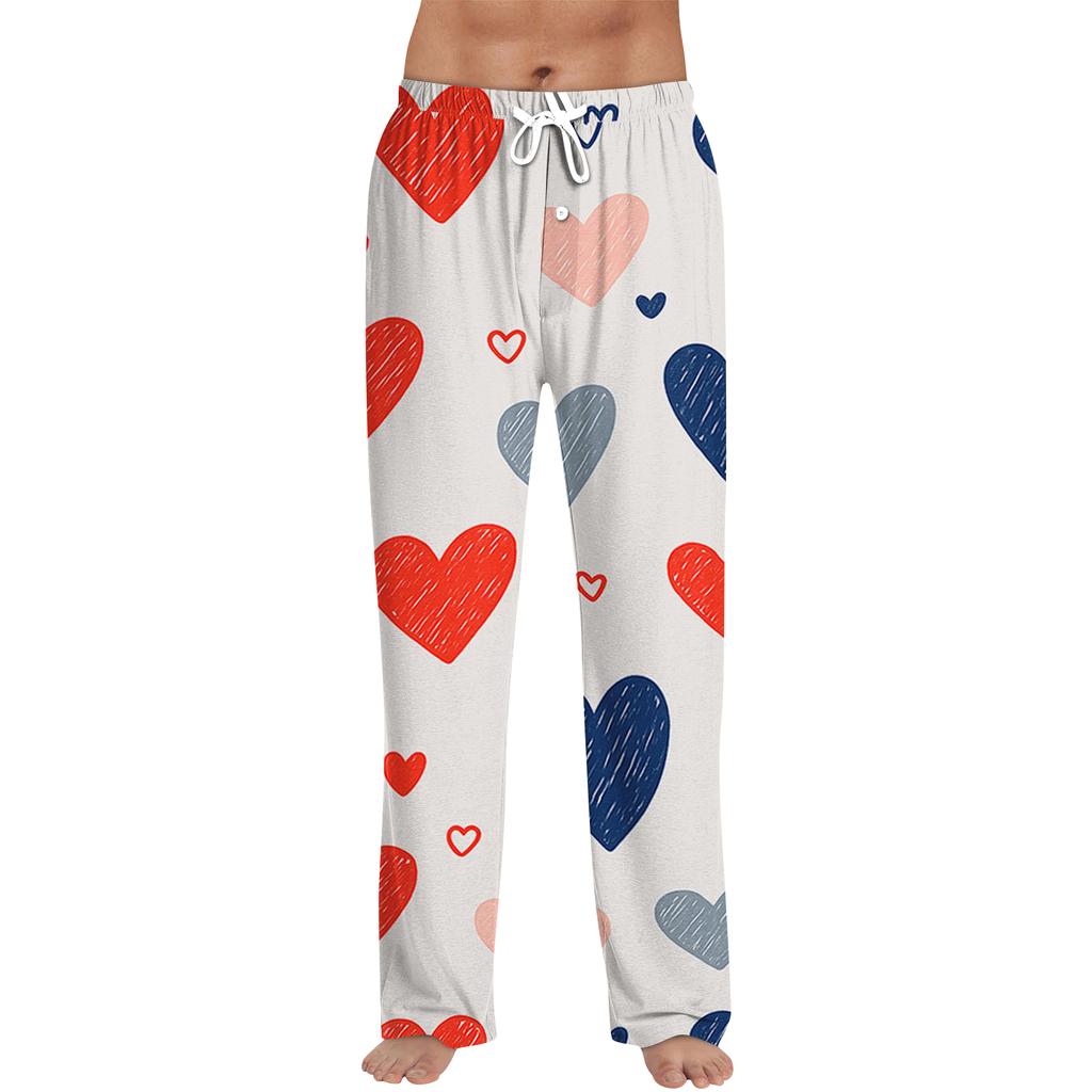 Herren Valentine's Day Bedruckte Kordelzug Lange Hosen Lässige Pyjamahosen