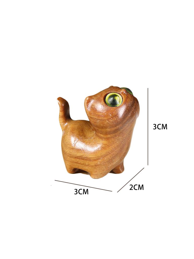 Mini Natural Wood Cat Dog Miniatures Hand-Carved Wooden Puppy Kitty Figures Room Decor Home Decoration Accessories
