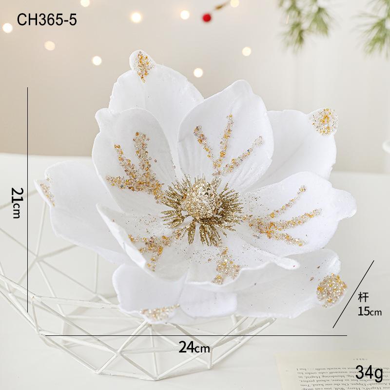 New 24CM sticky powder flocked Christmas flower magnolia flower high-end light luxury fabric Christmas decoration simulation flower