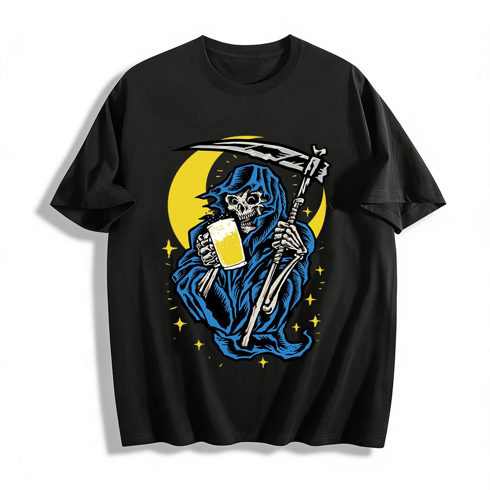 

Grim Reaper Cheers With Beer Graphic Short Sleeve T-Shirt Pure cotton T-shirt XXS