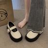 Simple Big Head and Small Leather Shoes In the Autumn and Winter of 2025, New Shallow Mouth One Word Mary Jane Thick-soled Muffin Boat Shoes, Single 