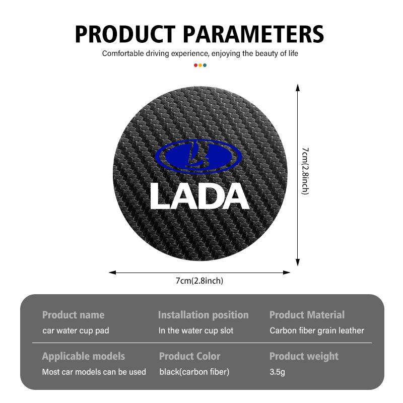 For Lada 2pcs Car Carbon Fiber Cup Mat Anti-Slip Coaster Bottle Pad Auto Accessories Vesta Granta Vesta Niva 4X4 Largus Vaz