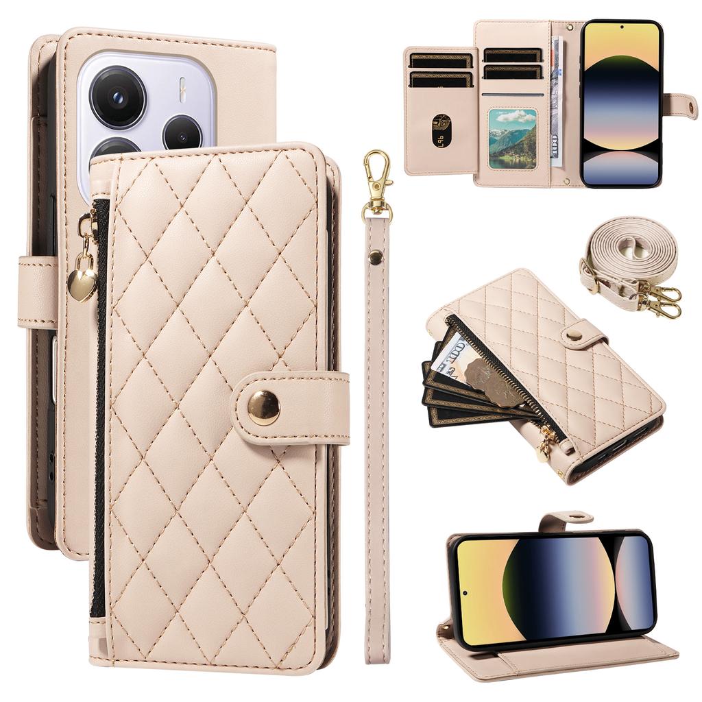 For Xiaomi Redmi Note 14 4G (164.84x78.15x8.16mm) Wallet Case with Straps,Rhombus Leather Stand Phone Cover