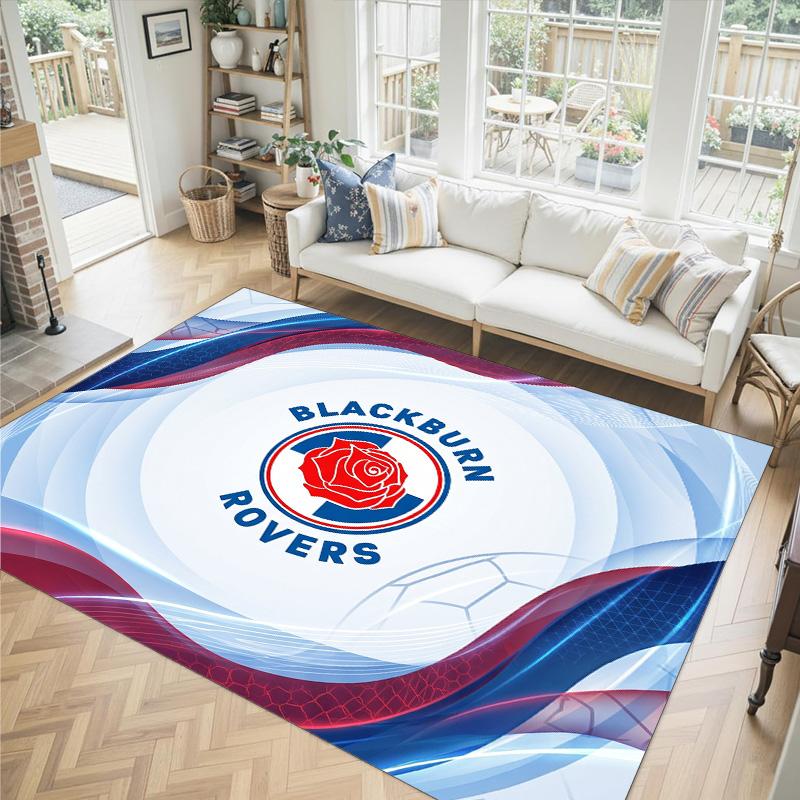 Blackburn Rovers Football Design Crystal Velvet Carpet Cozy Non?Slip Printed Rug For Bedroom Living Room Entrance